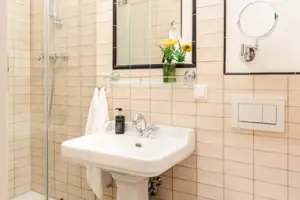 Bathroom Bathroom with mirror and washbasin