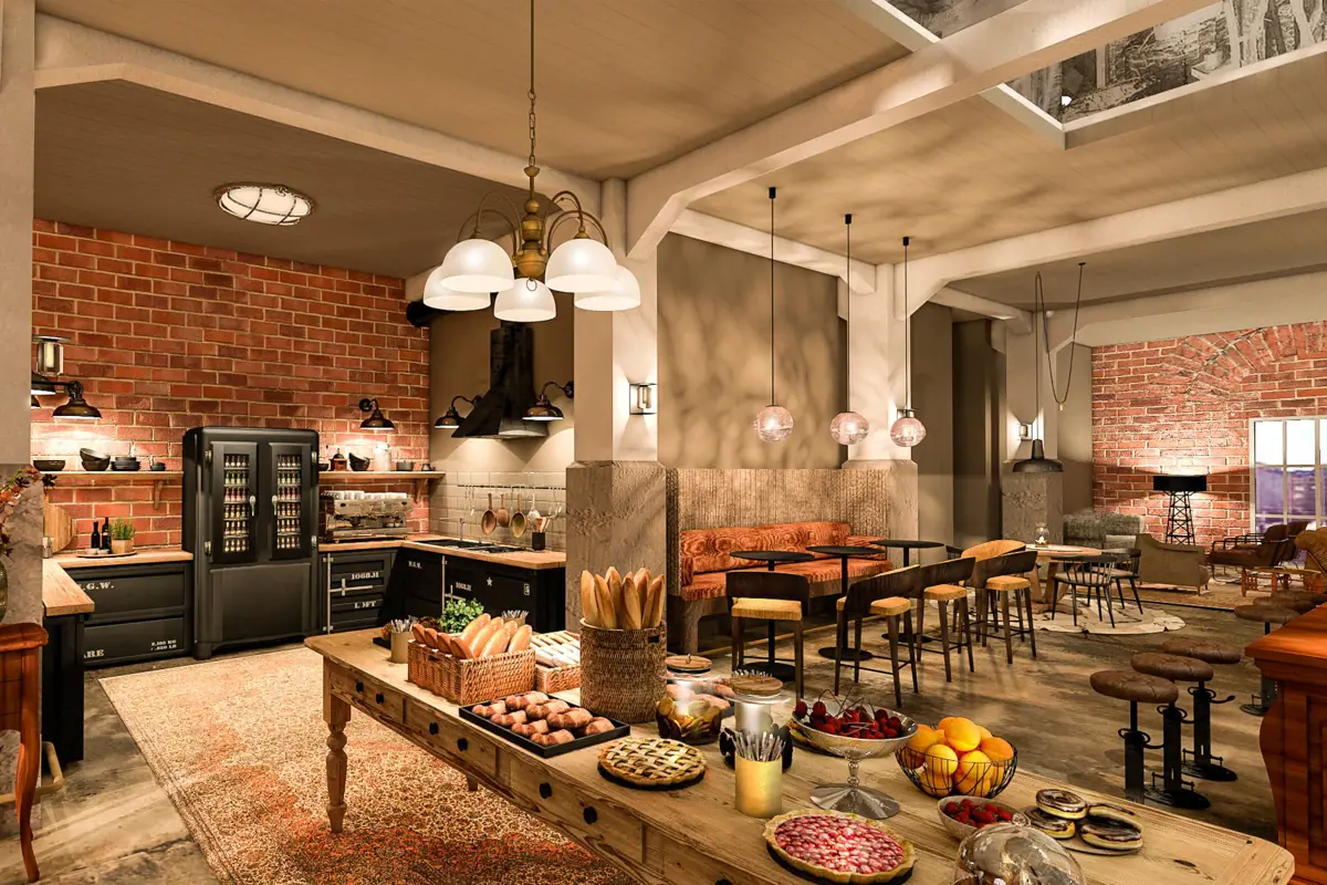 HENRI Cuxhaven in-house kitchen A kitchen with a table buffet full of food.