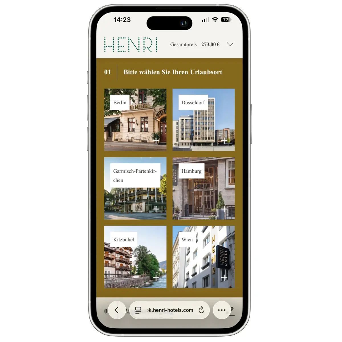 A mobile phone with a website on the screen.