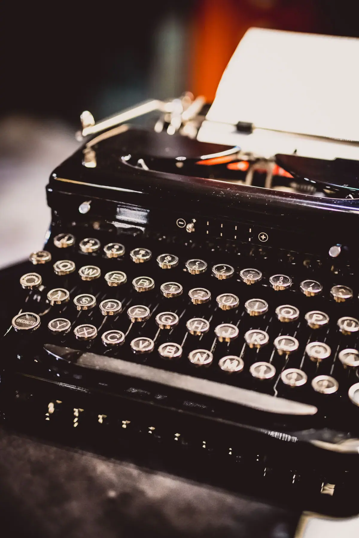 Old black typewriter Close-up of a typewriter