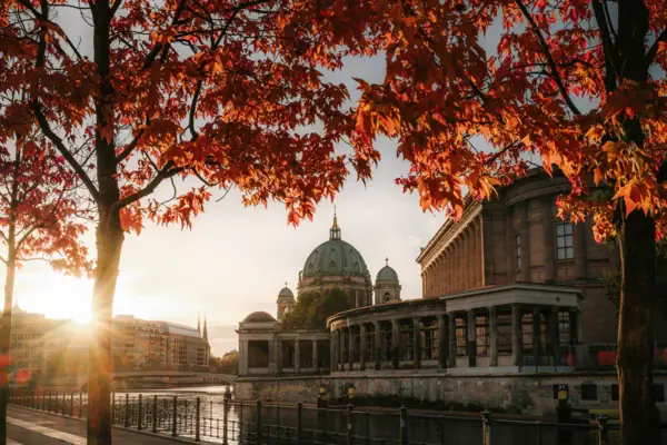Berlin's Museum Island Berlin's Museum Island, framed by trees with vibrant red and orange leaves