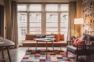 Living space Living room with a couch and a table.