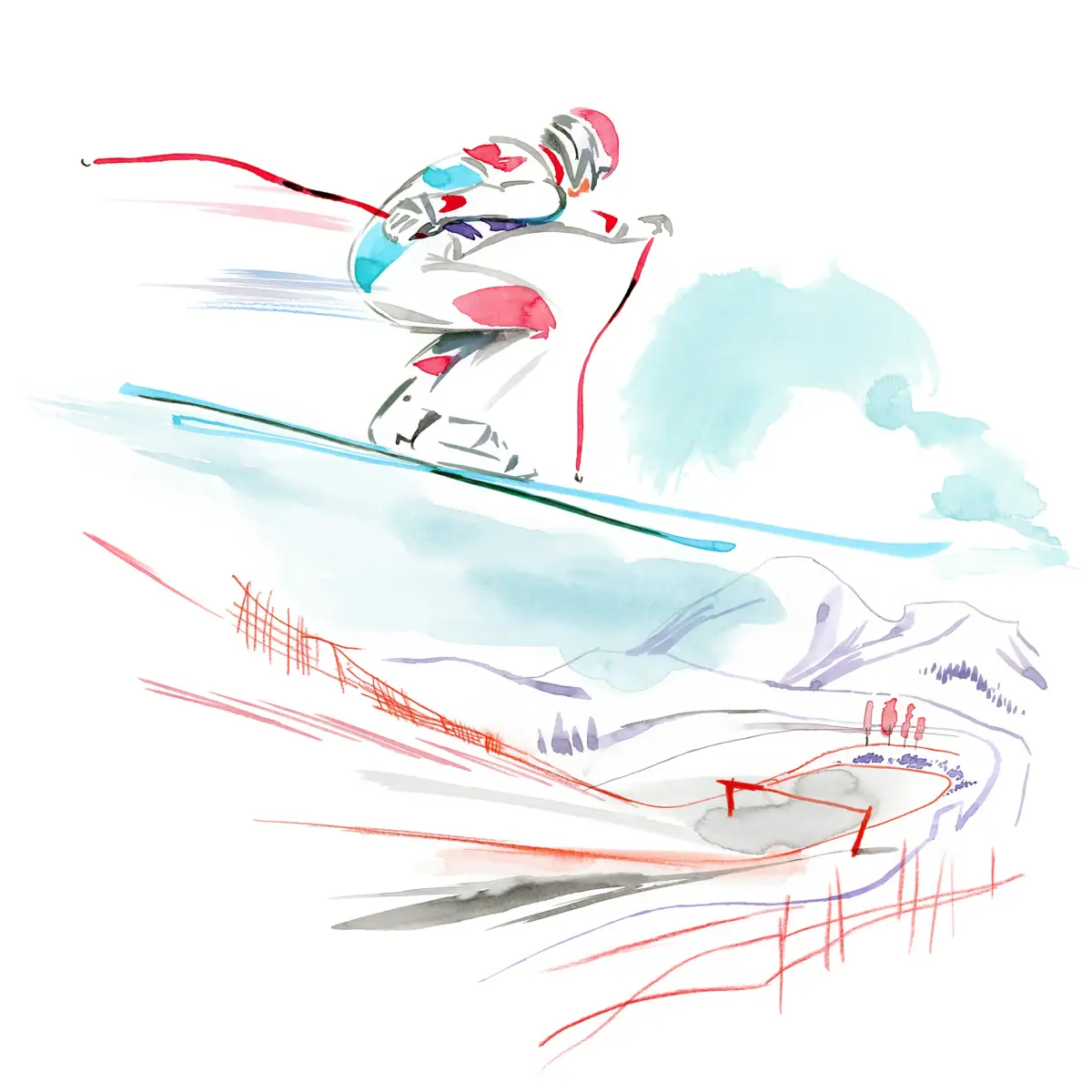 Skier Watercolour of a person skiing on a mountain