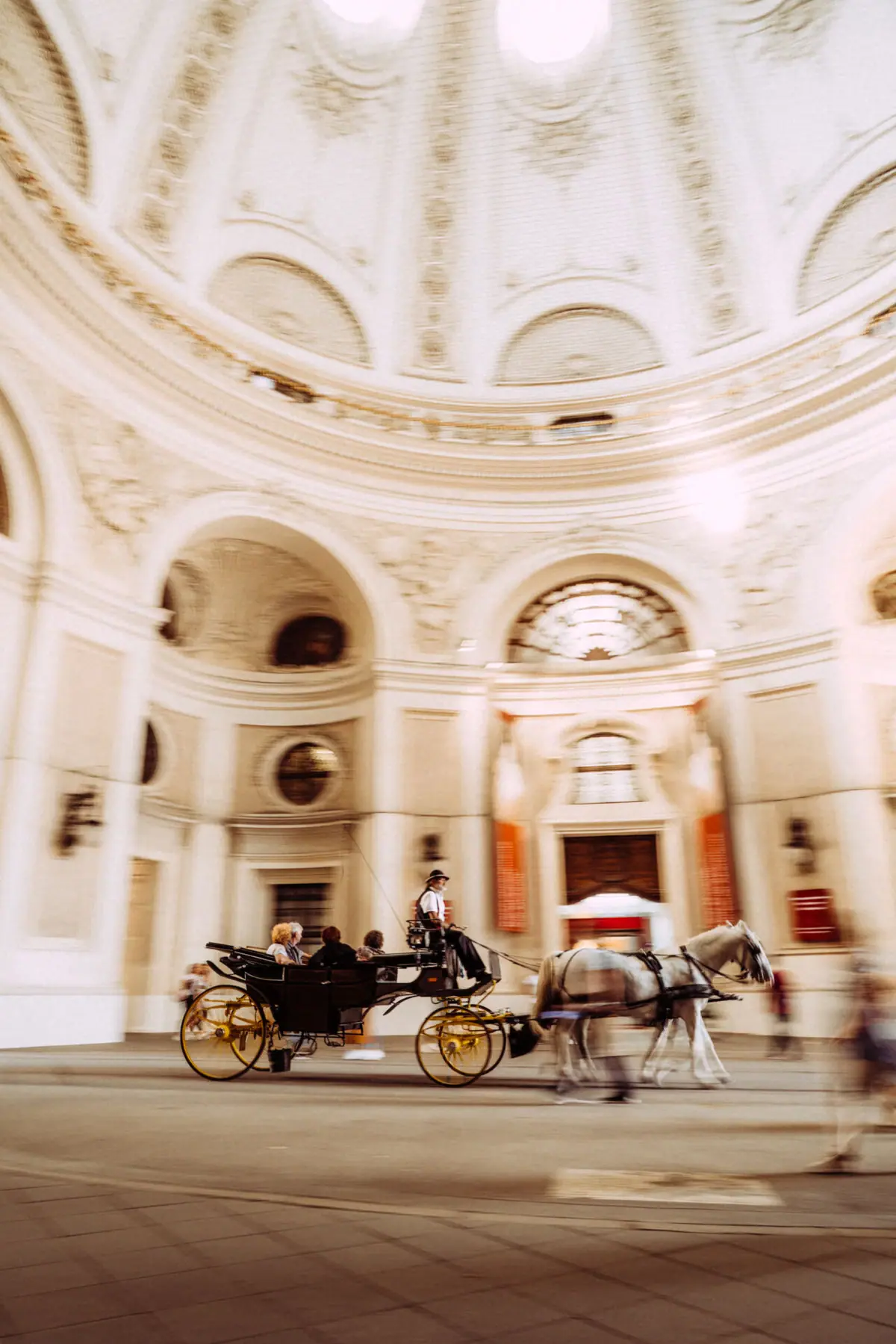 Horse-drawn carriage Horse-drawn carriage in a large building