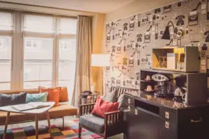 Coffee machine A room with a sofa and a coffee table.