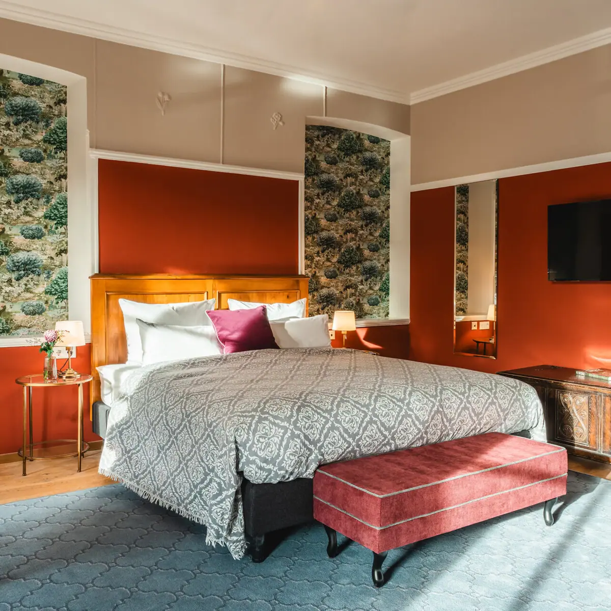 Salo in the Kaiser house Bedroom with a bed and a television.