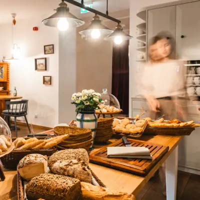 Buffet A table with snacks and pastries.