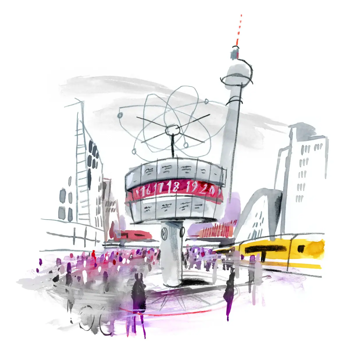 Illustration of a busy square in Berlin Illustration of a busy square in Berlin