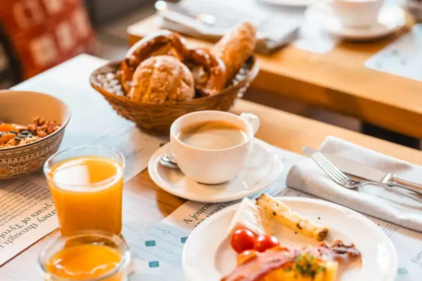 Breakfast A table with various dishes.