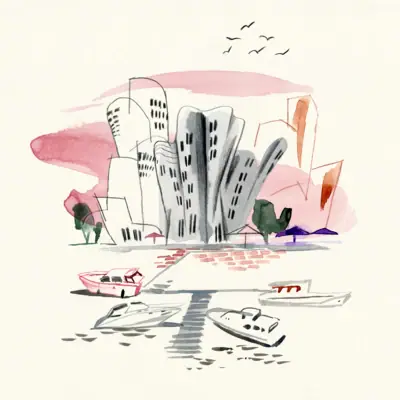 HENRI Illustration Media Harbour Watercolour drawing of the Düsseldorf Media Harbour