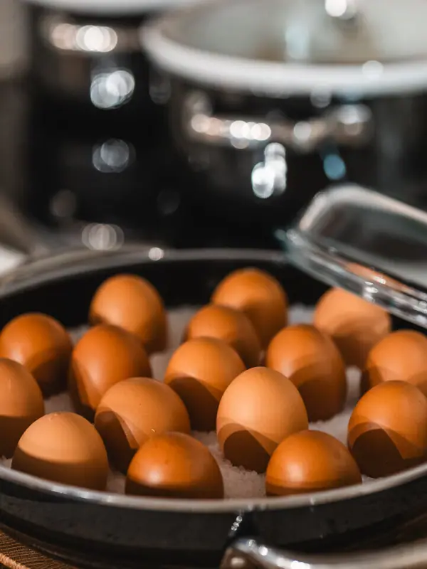 Eggs A pan with eggs on top.